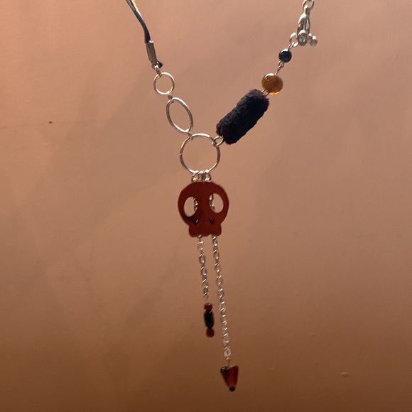 3x35$ 💀 CREATION - Skull short necklace ruban beads - brown black - Picture 7 of 9